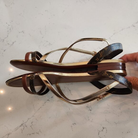 Louis Vuitton Gold Monogram Landscape Sandals, Authentic - Picture 7 of 13